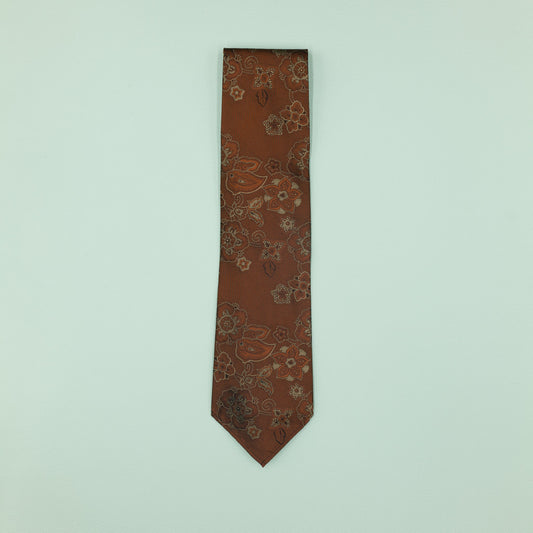 ライトブラウン地に小花柄を配したヴィンテージファブリックネクタイ|FOURBUTTONS Necktie - FOURBUTTONS ONLINE