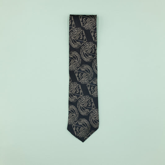 ブラックの幾何学模様ヴィンテージファブリックネクタイ|FOURBUTTONS Necktie - FOURBUTTONS ONLINE