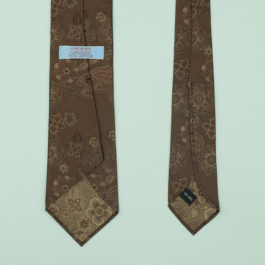 ダークブラウン地に小花柄のヴィンテージファブリックネクタイ|FOURBUTTONS Necktie - FOURBUTTONS ONLINE