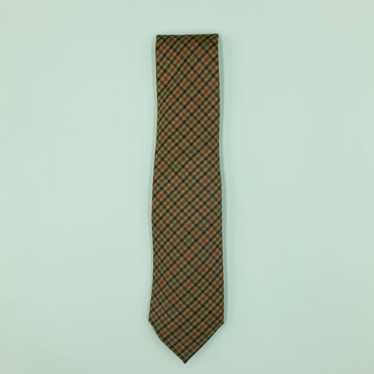 ブラウンとグリーンのガンクラブチェック柄ウールネクタイ|FOURBUTTONS Necktie - FOURBUTTONS ONLINE