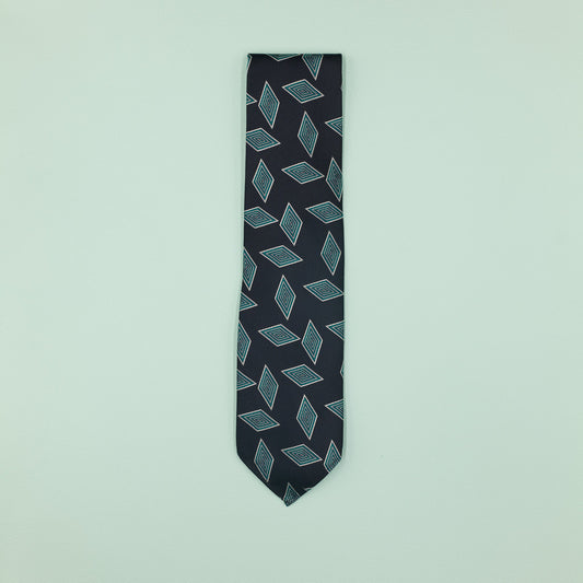 ネイビーとグリーンのダイヤ柄ヴィンテージファブリックネクタイ|FOURBUTTONS Necktie - FOURBUTTONS ONLINE