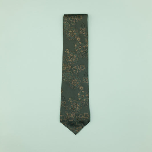 ダークグリーンの小花柄ヴィンテージファブリックネクタイ|FOURBUTTONS Necktie - FOURBUTTONS ONLINE
