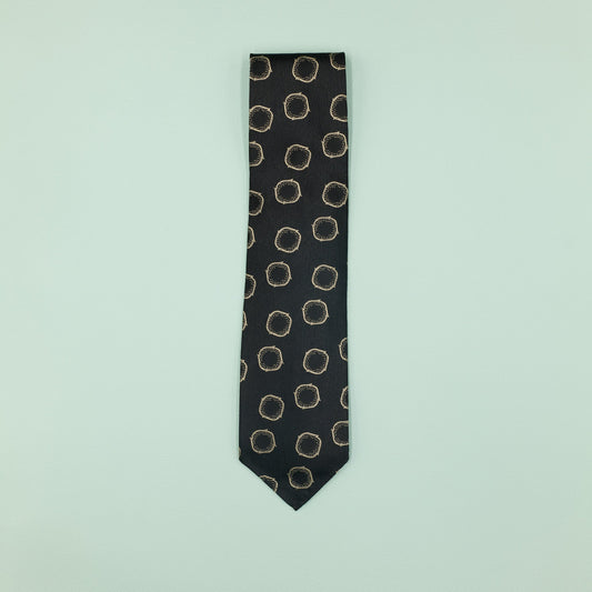 ブラックのサークル柄ヴィンテージファブリックネクタイ|FOURBUTTONS Necktie - FOURBUTTONS ONLINE