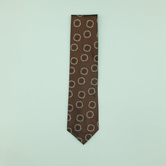 ブラウンのサークル柄ヴィンテージファブリックネクタイ|FOURBUTTONS Necktie - FOURBUTTONS ONLINE