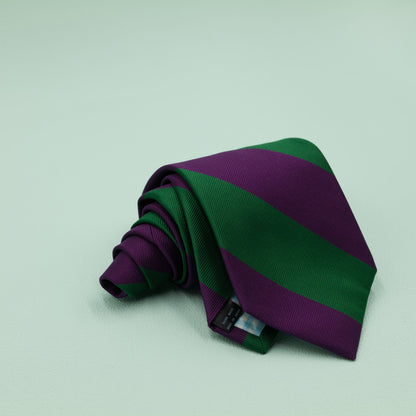 パープルとグリーンのストライプ柄オーニングネクタイ｜FOURBUTTONS Necktie - FOURBUTTONS ONLINE