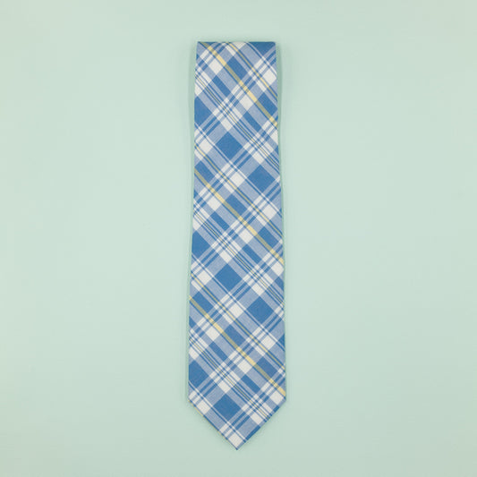 ライトブルーのマドラスチェック柄プレッピーネクタイ｜FOURBUTTONS Necktie - FOURBUTTONS ONLINE