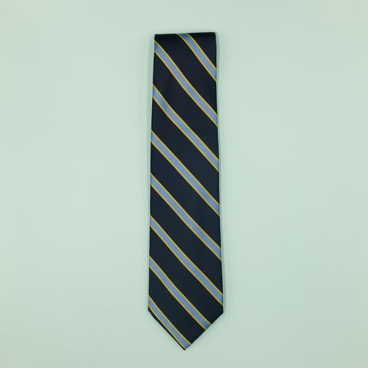 ネイビー地にライトブルーとイエローのストライプ柄ゲームオンネクタイ｜FOURBUTTONS Necktie - FOURBUTTONS ONLINE