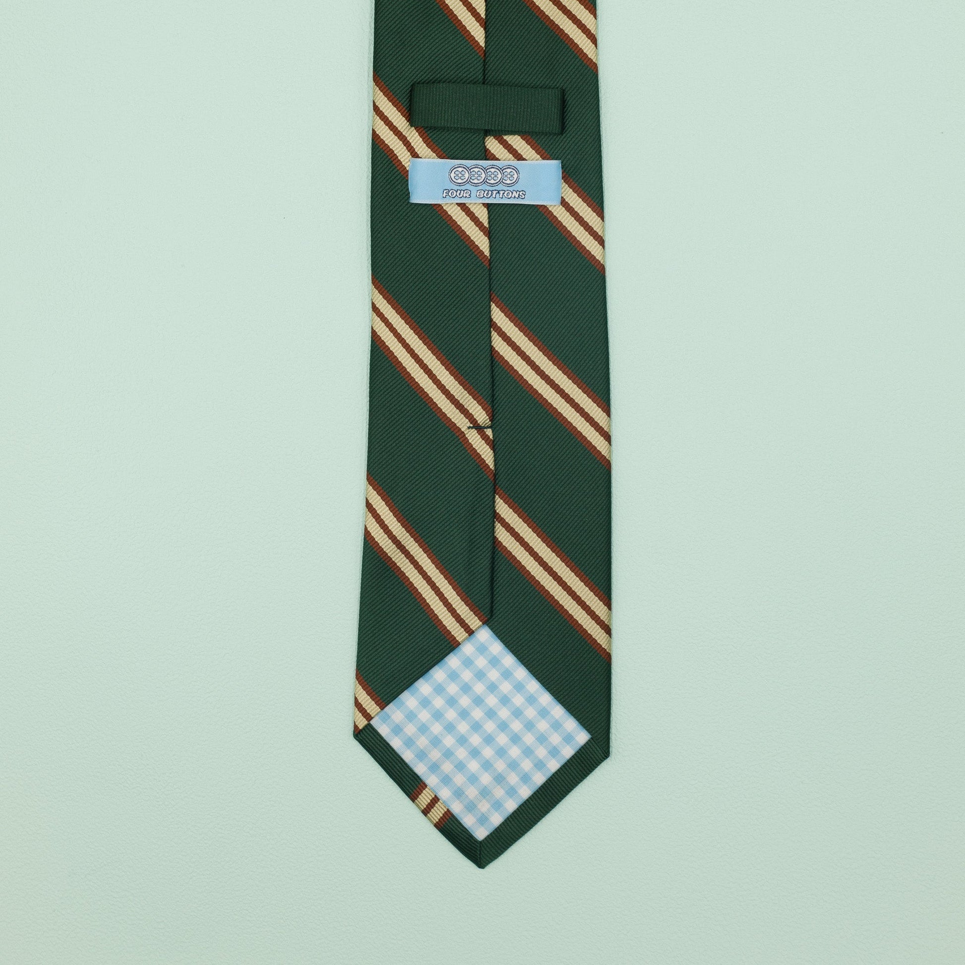 グリーン・ブラウン・ベージュのストライプ柄シグネチャーネクタイ｜FOURBUTTONS Necktie - FOURBUTTONS ONLINE