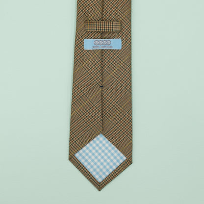 ブラウンとグリーンのウールグレンチェック柄カントリーネクタイ｜FOURBUTTONS Necktie - FOURBUTTONS ONLINE