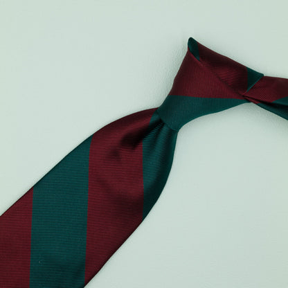 ダークレッドとグリーンのストライプ柄オーニングネクタイ｜FOURBUTTONS Necktie - FOURBUTTONS ONLINE