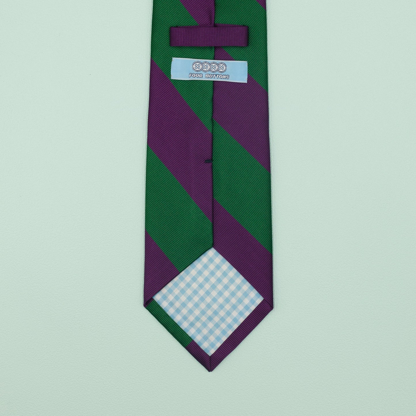 パープルとグリーンのストライプ柄オーニングネクタイ｜FOURBUTTONS Necktie - FOURBUTTONS ONLINE