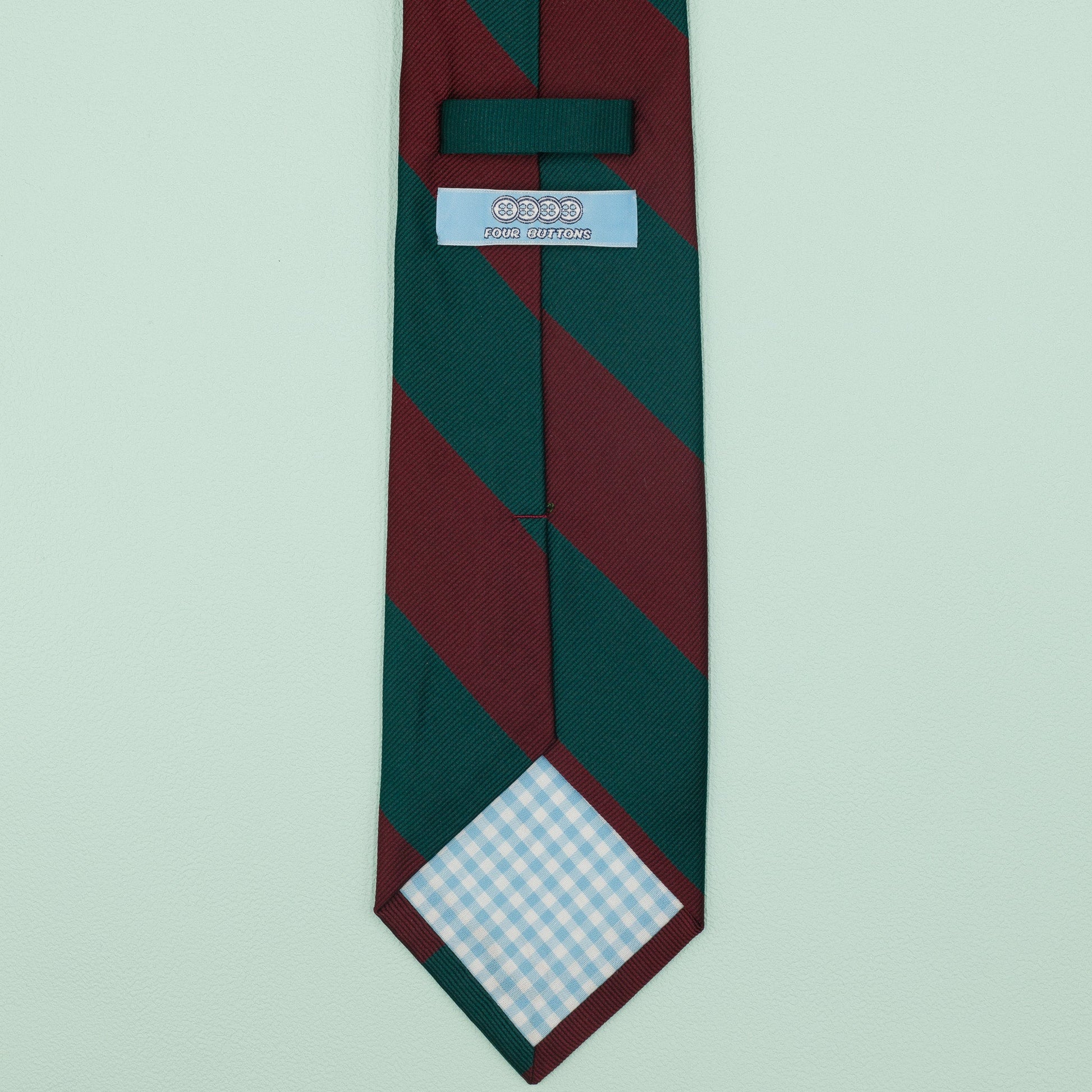 ダークレッドとグリーンのストライプ柄オーニングネクタイ｜FOURBUTTONS Necktie - FOURBUTTONS ONLINE