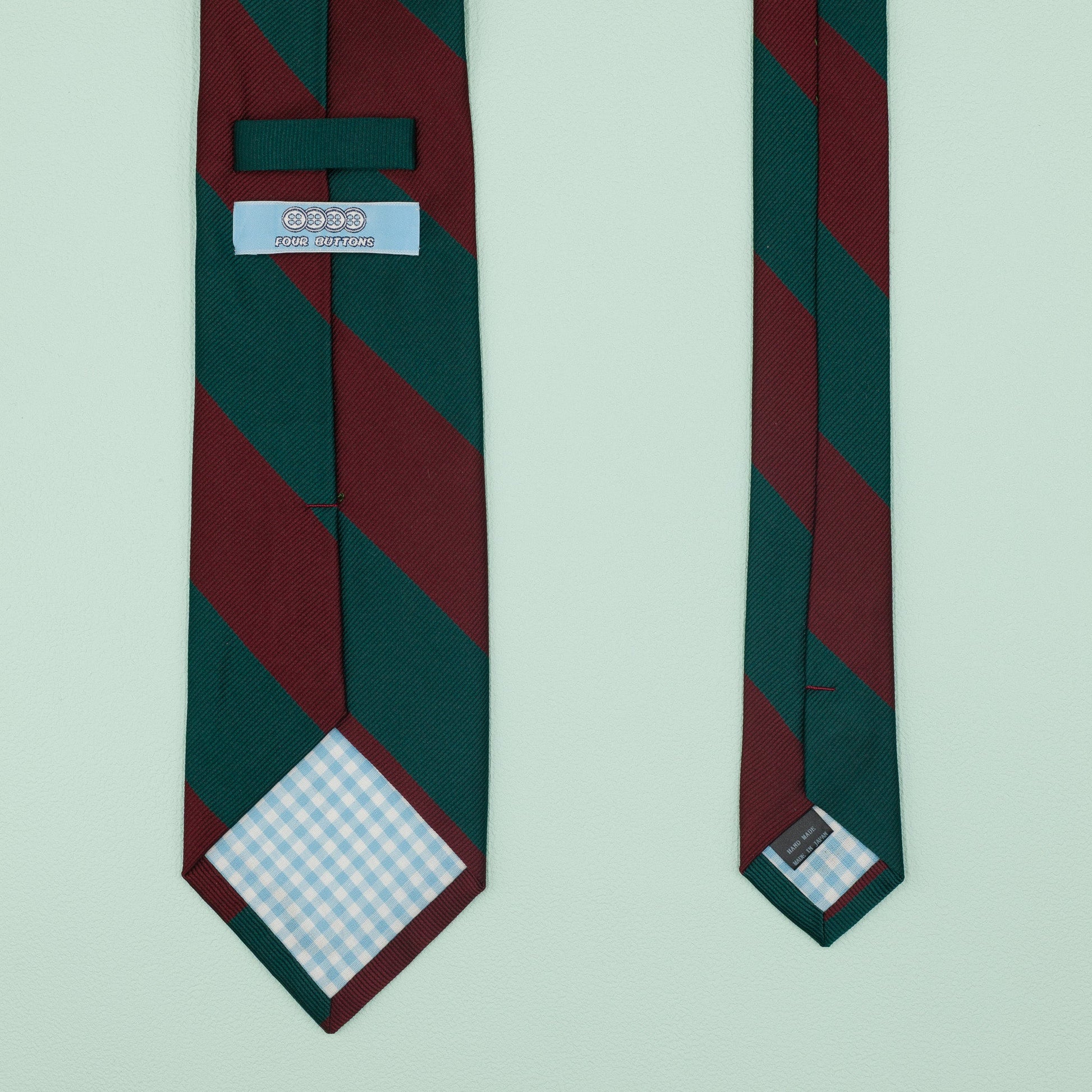 ダークレッドとグリーンのストライプ柄オーニングネクタイ｜FOURBUTTONS Necktie - FOURBUTTONS ONLINE