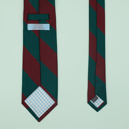 ダークレッドとグリーンのストライプ柄オーニングネクタイ｜FOURBUTTONS Necktie - FOURBUTTONS ONLINE