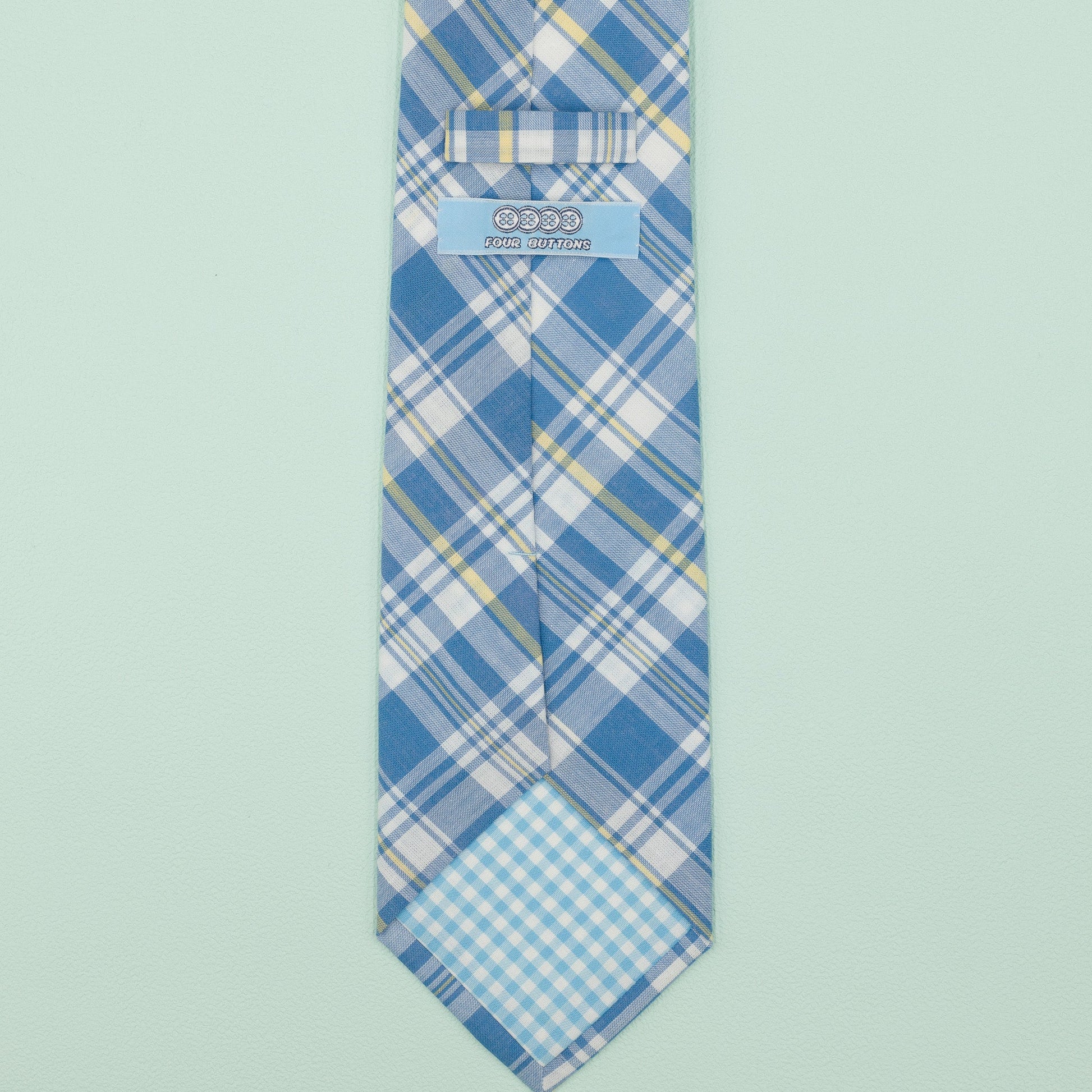 ライトブルーのマドラスチェック柄プレッピーネクタイ｜FOURBUTTONS Necktie - FOURBUTTONS ONLINE
