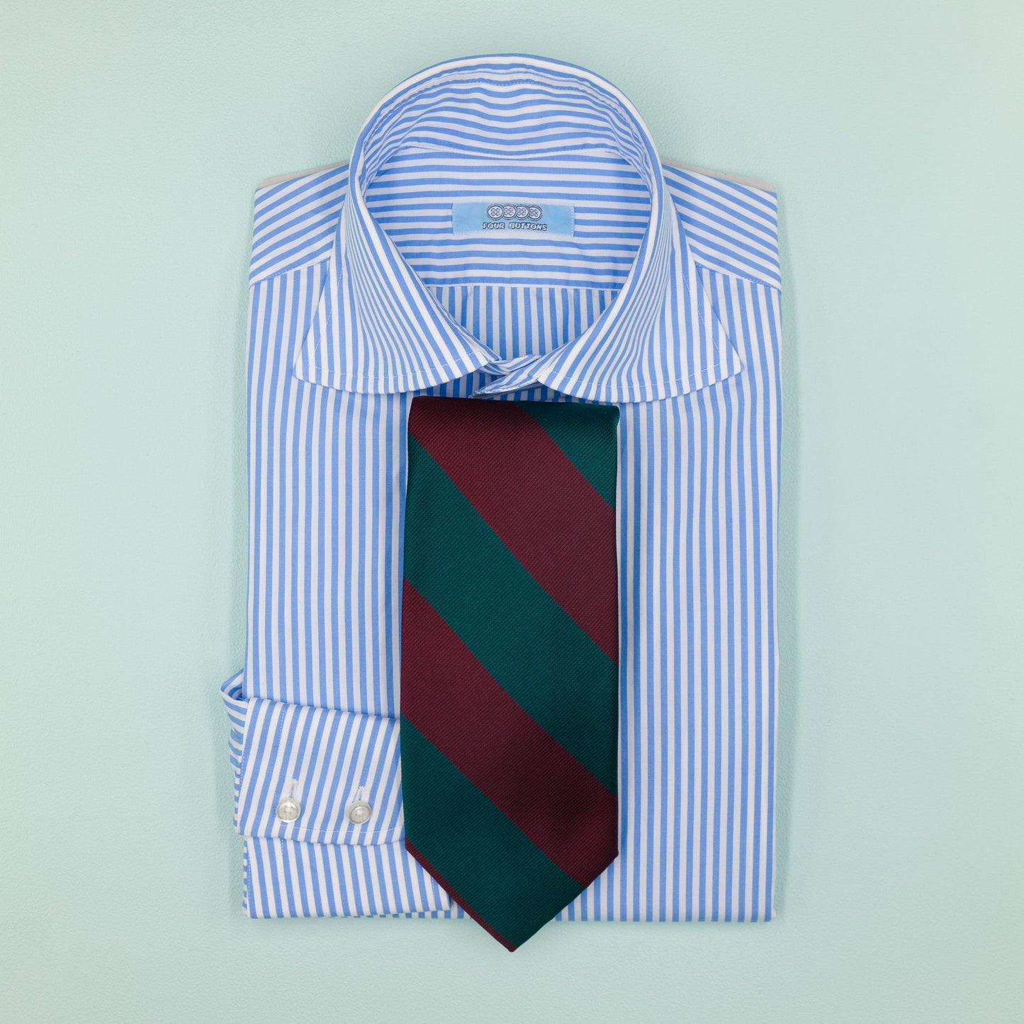 ダークレッドとグリーンのストライプ柄オーニングネクタイ｜FOURBUTTONS Necktie - FOURBUTTONS ONLINE