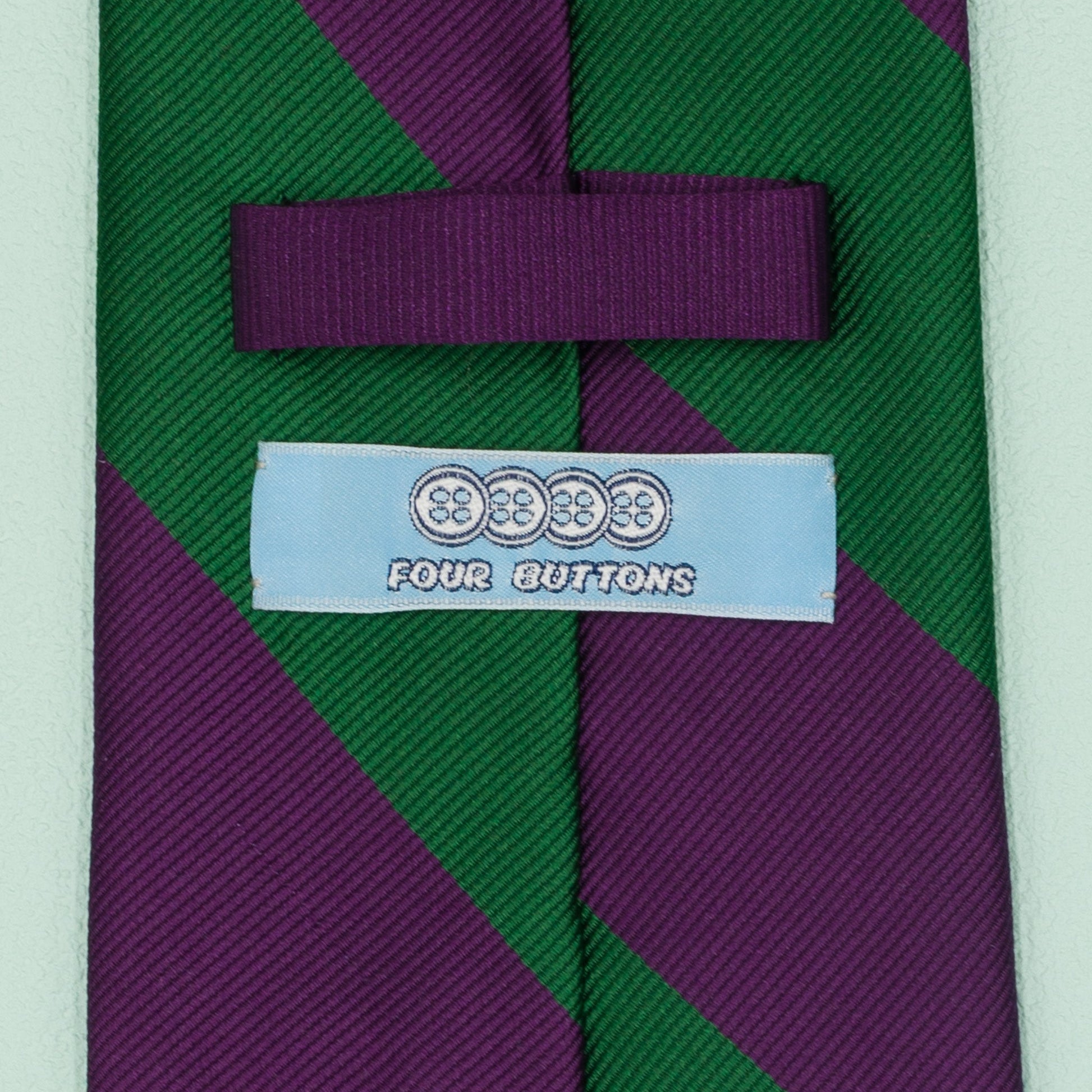 パープルとグリーンのストライプ柄オーニングネクタイ｜FOURBUTTONS Necktie - FOURBUTTONS ONLINE