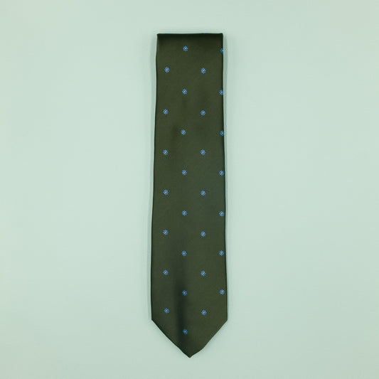 グリーン地にライトブルーの小花柄をあしらったデイズアイネクタイ｜FOURBUTTONS Necktie - FOURBUTTONS ONLINE