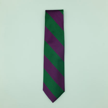 パープルとグリーンのストライプ柄オーニングネクタイ｜FOURBUTTONS Necktie - FOURBUTTONS ONLINE
