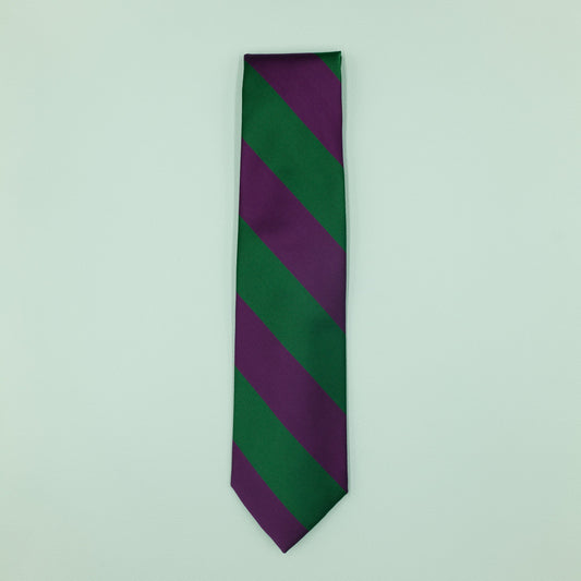 パープルとグリーンのストライプ柄オーニングネクタイ｜FOURBUTTONS Necktie - FOURBUTTONS ONLINE