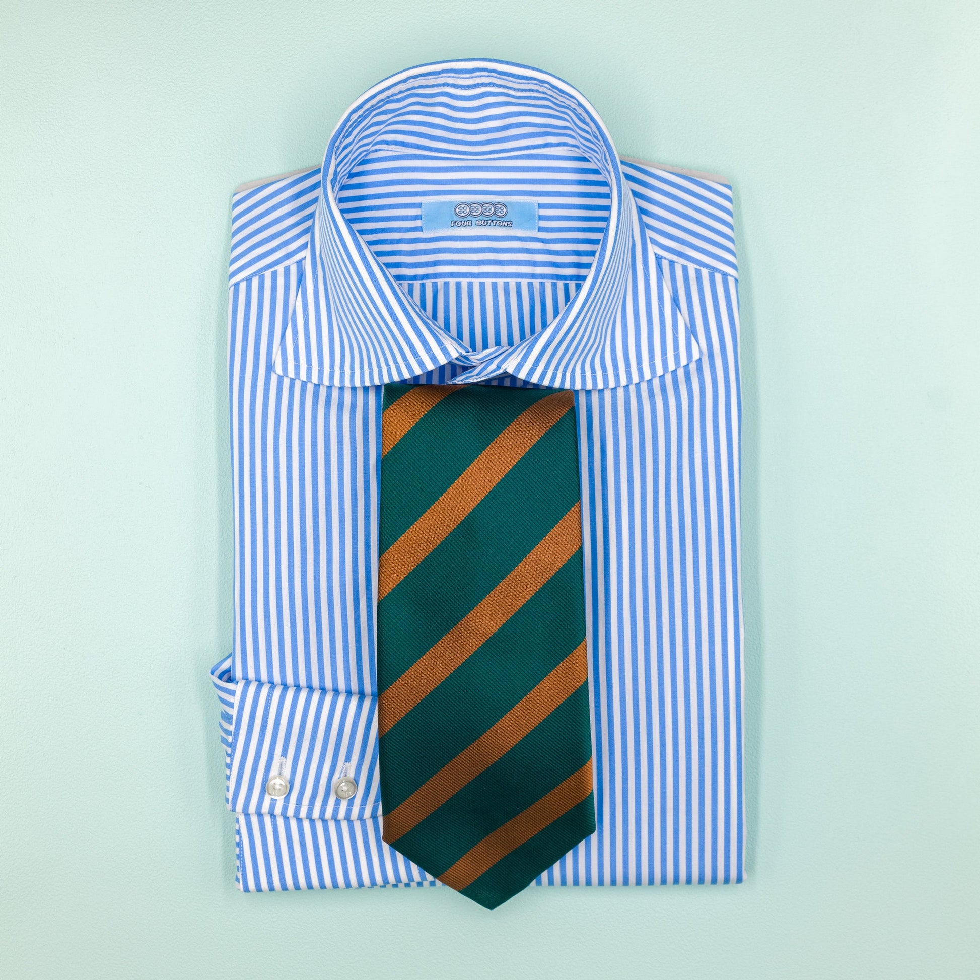 グリーンとオレンジのワンストライプネクタイ｜FOURBUTTONS Necktie - FOURBUTTONS ONLINE