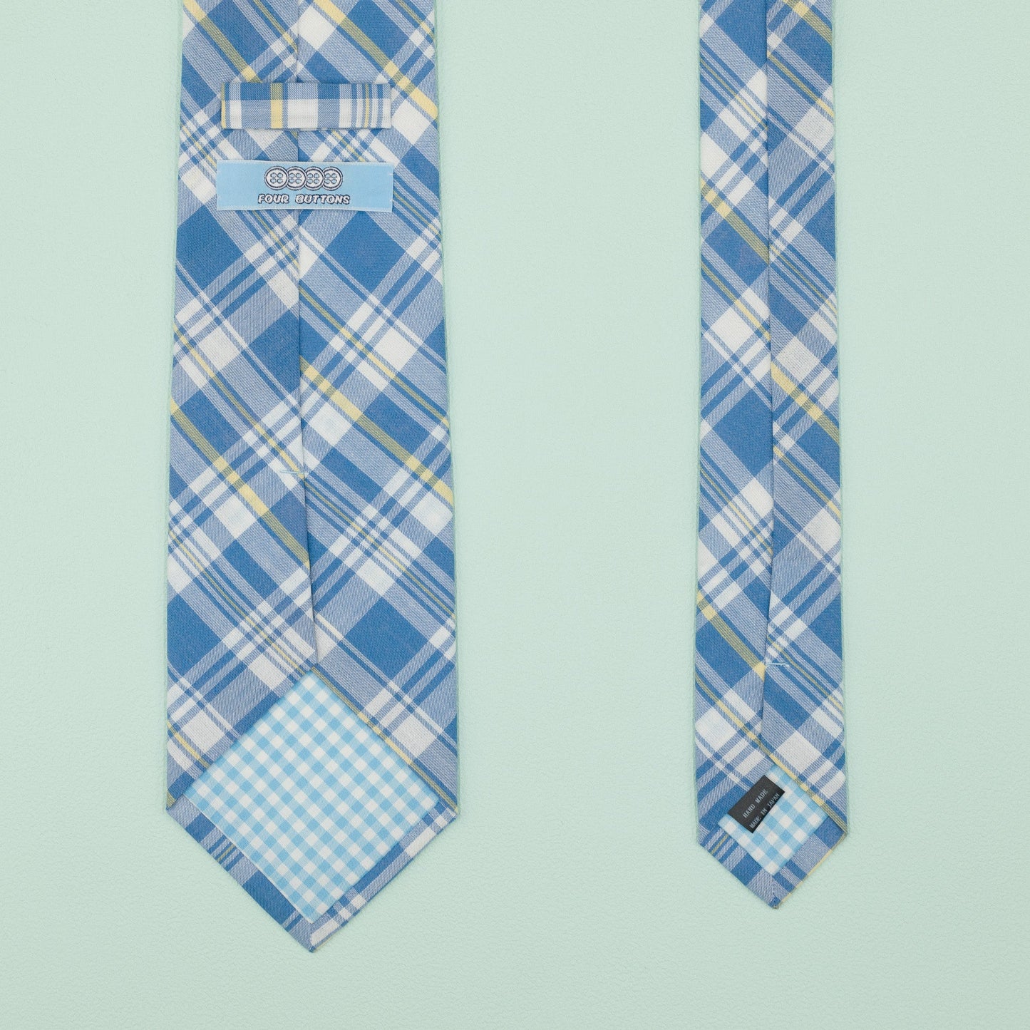 ライトブルーのマドラスチェック柄プレッピーネクタイ｜FOURBUTTONS Necktie - FOURBUTTONS ONLINE