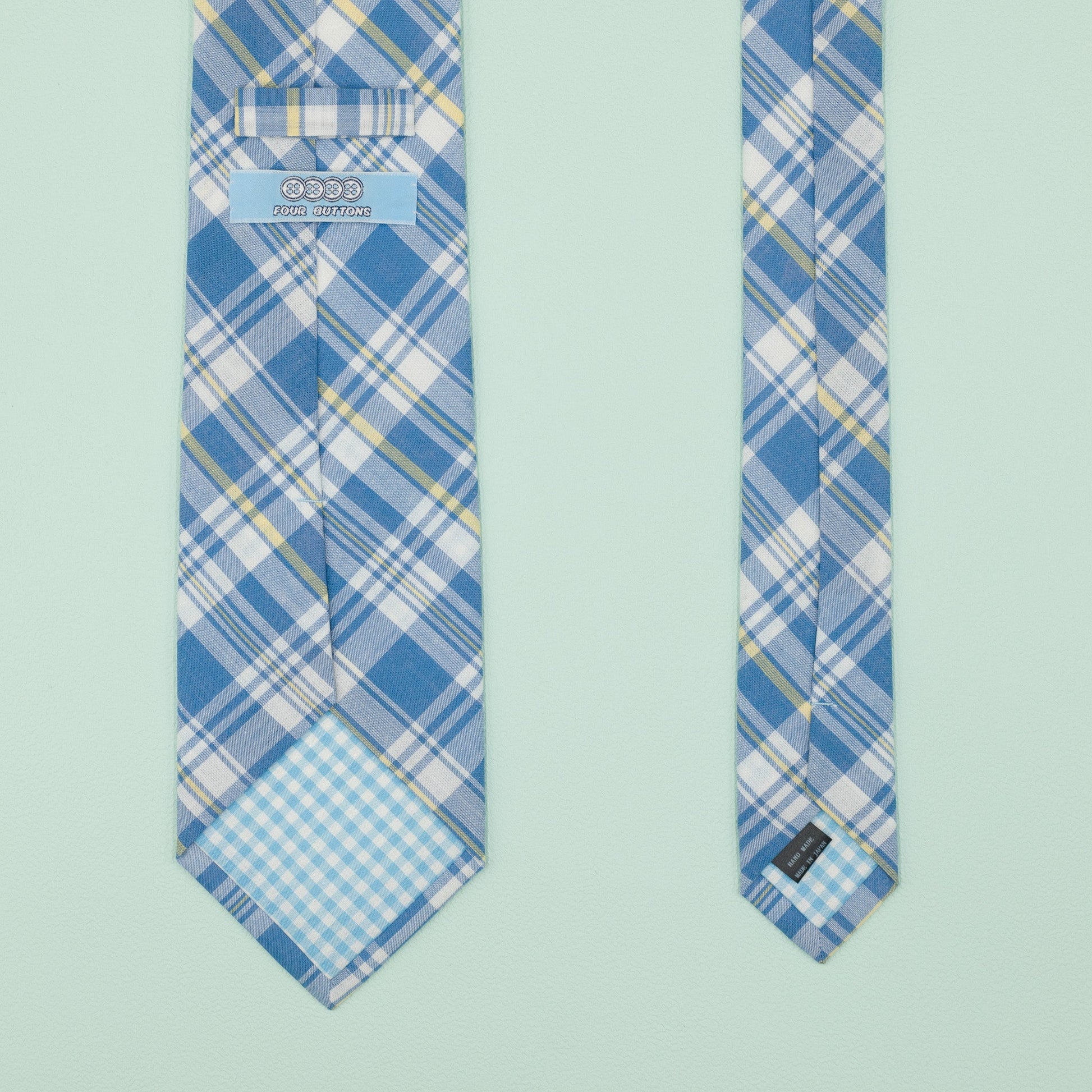 ライトブルーのマドラスチェック柄プレッピーネクタイ｜FOURBUTTONS Necktie - FOURBUTTONS ONLINE