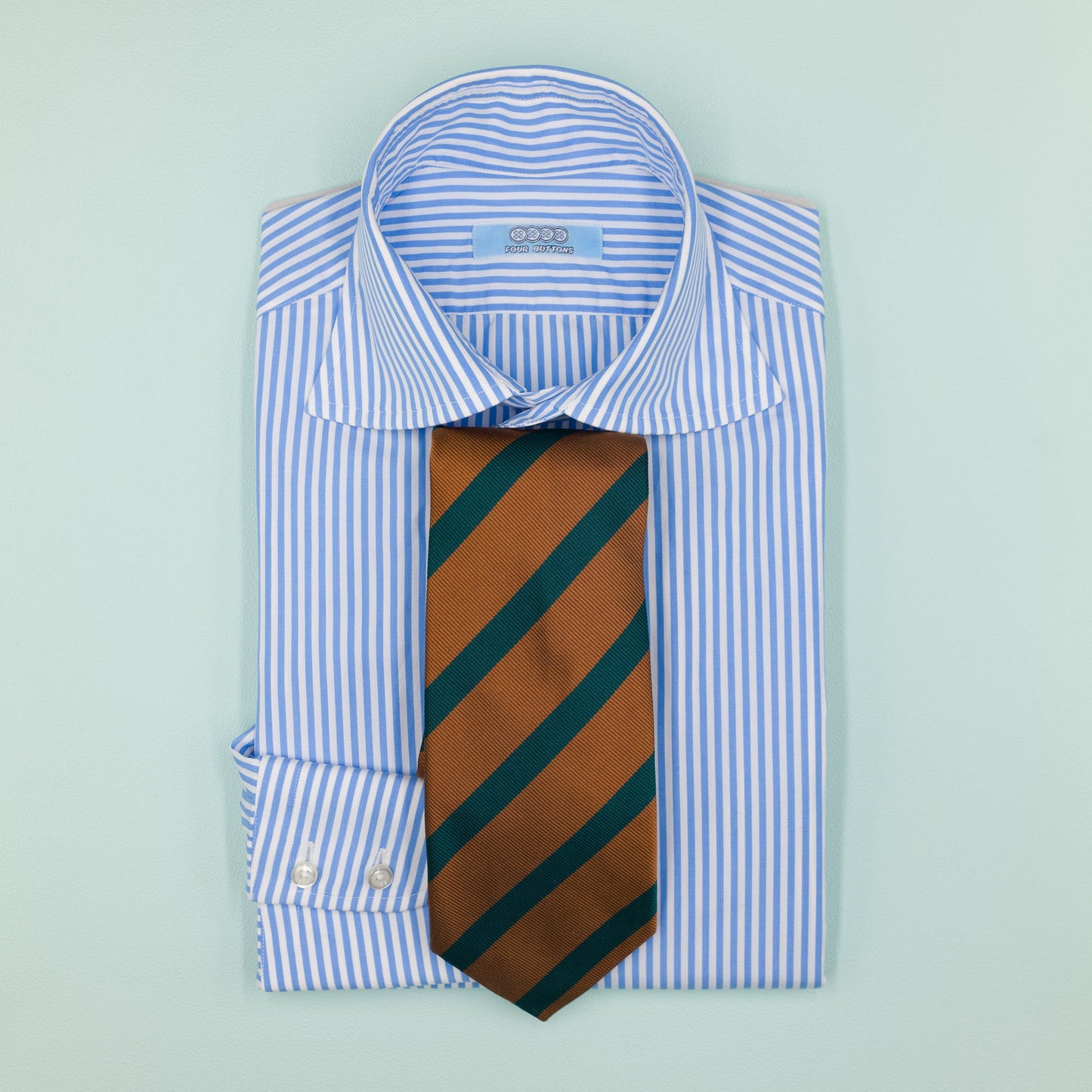オレンジとグリーンのワンストライプネクタイ｜FOURBUTTONS Necktie - FOURBUTTONS ONLINE