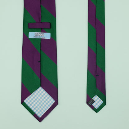 パープルとグリーンのストライプ柄オーニングネクタイ｜FOURBUTTONS Necktie - FOURBUTTONS ONLINE