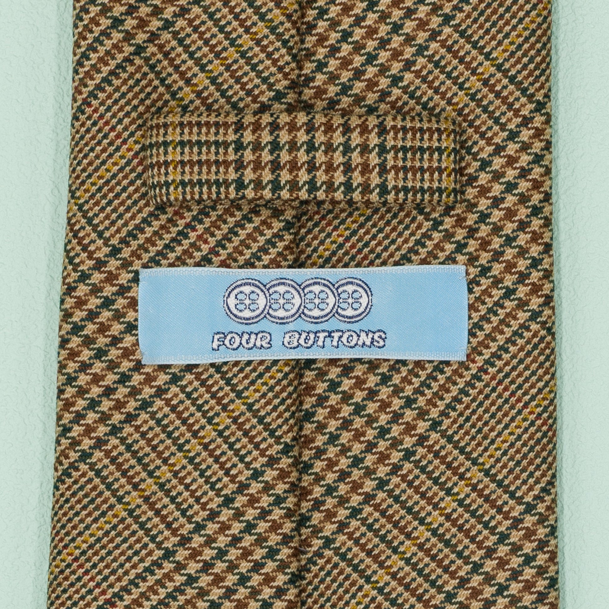 ブラウンとグリーンのウールグレンチェック柄カントリーネクタイ｜FOURBUTTONS Necktie - FOURBUTTONS ONLINE
