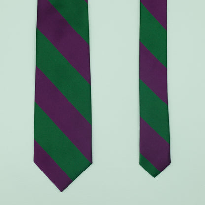 パープルとグリーンのストライプ柄オーニングネクタイ｜FOURBUTTONS Necktie - FOURBUTTONS ONLINE