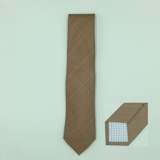 ウールネクタイ ブラウン×グリーン グレンチェック Necktie - Four Buttons Shop