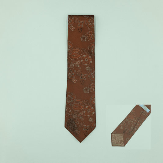 ヴィンテージファブリックネクタイ ライトブラウン 花柄 Necktie - Four Buttons Shop