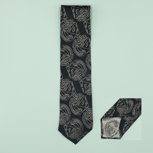 ヴィンテージファブリックネクタイ ネイビー 幾何学模様 Necktie - Four Buttons Shop