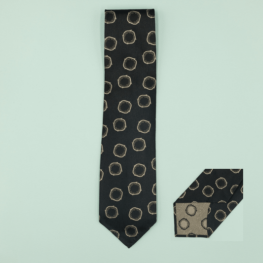 ヴィンテージファブリックネクタイ ブラック サークル柄 Necktie - Four Buttons Shop