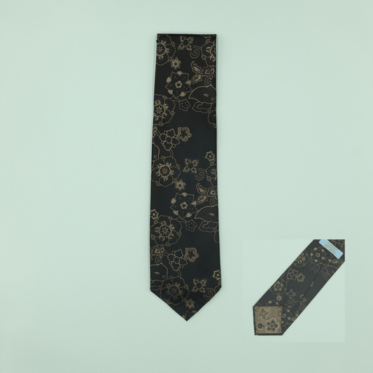 ヴィンテージファブリックネクタイ ブラック 花柄 Necktie - Four Buttons Shop
