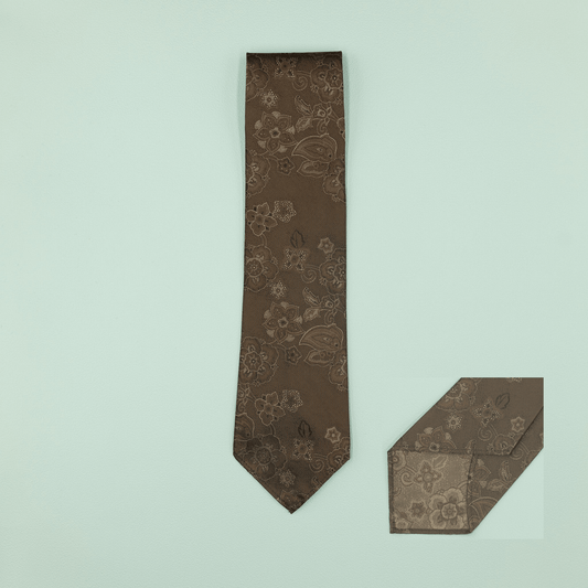 ヴィンテージファブリックネクタイ ダークブラウン 花柄 Necktie - Four Buttons Shop