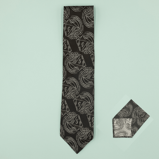 ヴィンテージファブリックネクタイ ブラウン 幾何学模様 Necktie - Four Buttons Shop