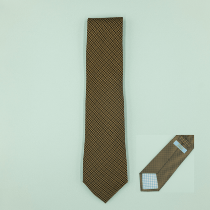 ウールネクタイ ブラウン×グリーン 千鳥格子 Necktie - Four Buttons Shop